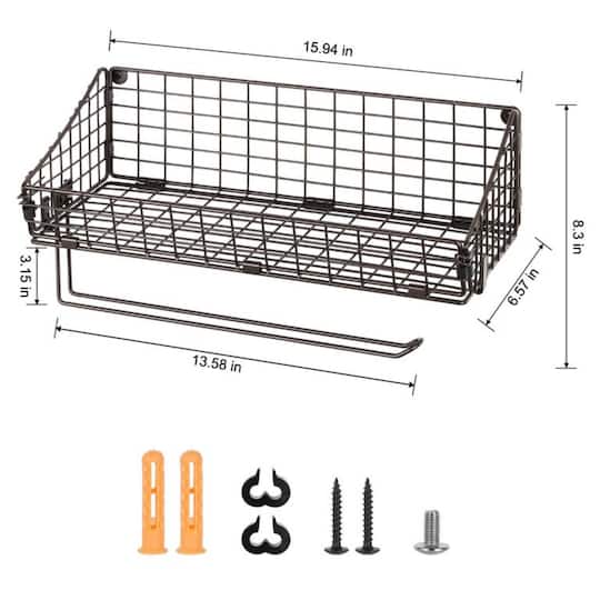 NEX™ 16" Wall Mounted Wire Basket Shelf & Paper Roll Holder